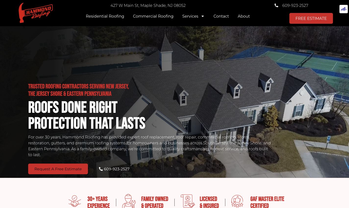 Hammond Roofing website developed by Brook Marketing Solutions